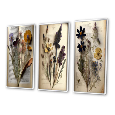 «Dried Vintage Wildflowers III», 3 pièces sur toile