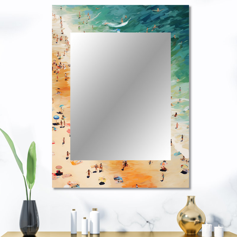 Parasol de plage vue aérienne VI - miroir de sable de plage, miroir mural décoratif orange, impression d'art en métal