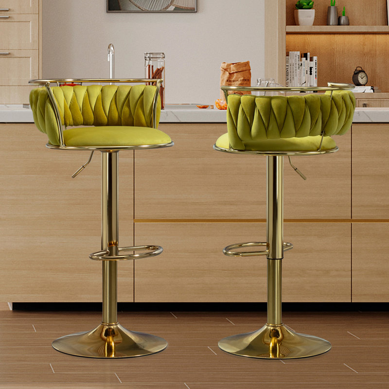 Christal Height Adjustable Swivel Bar Stool, Olive Drab, Gold