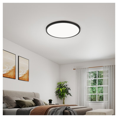 4-Pack Modern Black Flush Mount LED Ceiling Light Fixture, Dimmable & 5 Color Selectable 16-Inch Low Profile Ceiling Lamp for Bedroom Kitchen Hallway