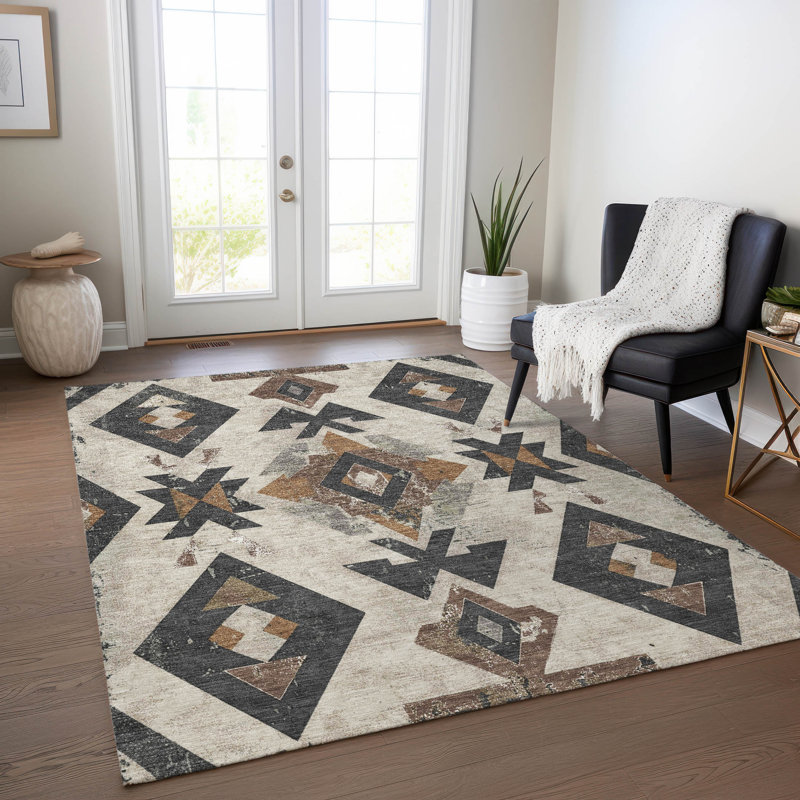 Tapis beige d'intérieur / extérieur lavable à la machine, Rectangle 5 pi x 7 pi 6 po