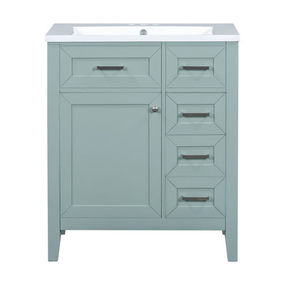 Ensemble de meuble-lavabo 30 po avec lavabo, armoire de salle de bain verte avec tiroirs, cadre solide et panneau de fibres à densité moyenne (ancien numéro de référence: N725S999222F)