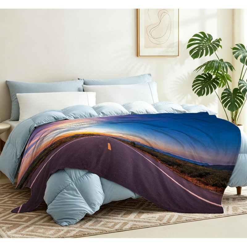 Jeté en flanelle bleue ultra douce, imprimé sur un seul côté Road Road, Throw 50" x 60"