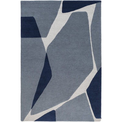 Tapis bleu clair / bleu marine / ardoise en laine touffeté à la main Abstract