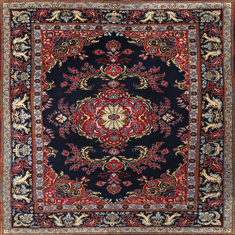 Tapis noir/brun traditionnel Qureshi, Carré 5 pi