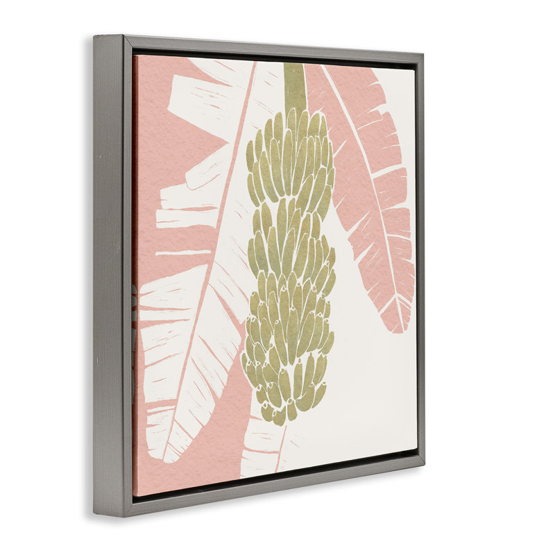 Cadre flottant Banana Bunch au milieu de feuilles roses, design par Yuyu Pont, H 18 po x l 18 po, Cadre flottant gris lustré