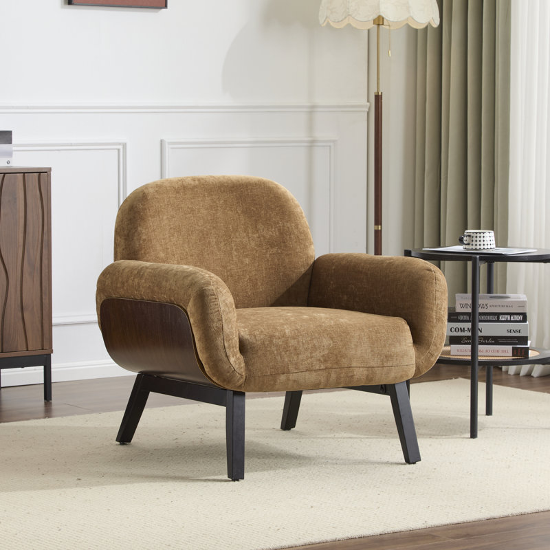 Yousef Upholstered Accent Chair With Rubberwood Legs, Tan
