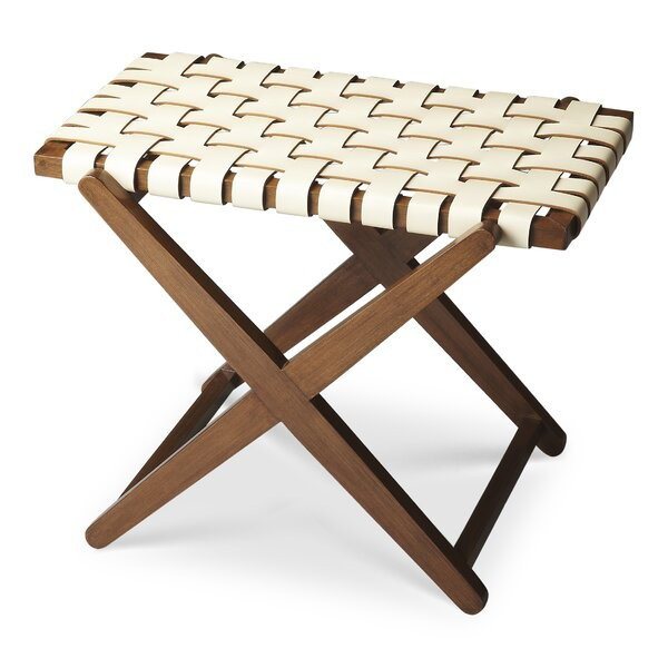 Faison Leather and Wood Luggage Rack, Cream/Brown