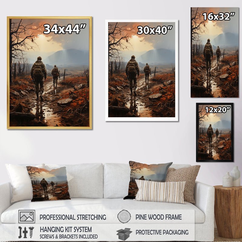 «Military War Landscape No Mans Land», reproduction sur toile, Cadre simple noir, H 32 po x l 16 po x P 1 po