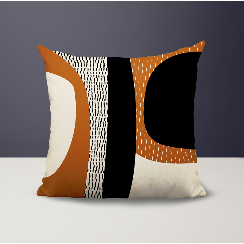 Coussin carré intérieur / extérieur pia, H 15 po x l 15 po, Orange brûlé / noir / blanc cassé