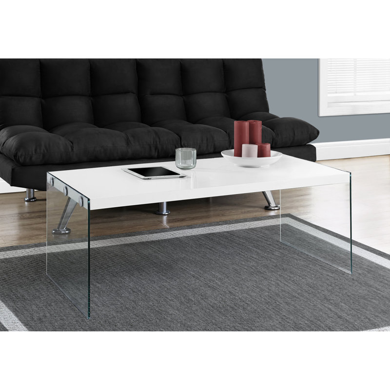 Table basse, accent, cocktail, rectangulaire, salon, L 44 po, stratifié, verre trempé, contemporain, moderne