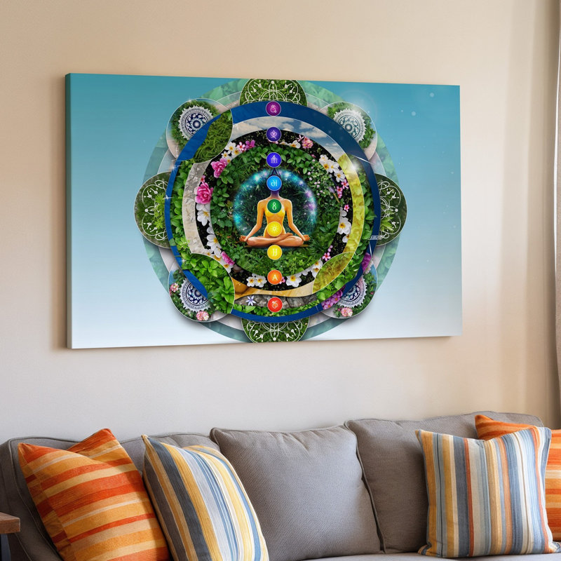 Toile, créer un collage dynamique et complexe mettant en vedette divers symboles de chakra et des motifs spirituels
