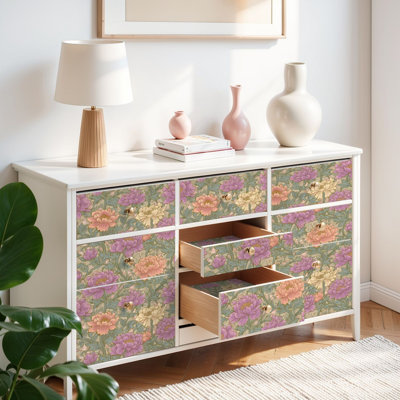Papier auto-adhésif à peler et coller de luxe à surface florale, motifs de jardin rétroéclairés et rêveurs, auto-adhésif et amovible 17,7 po x 118 po (45 x 300 cm)
