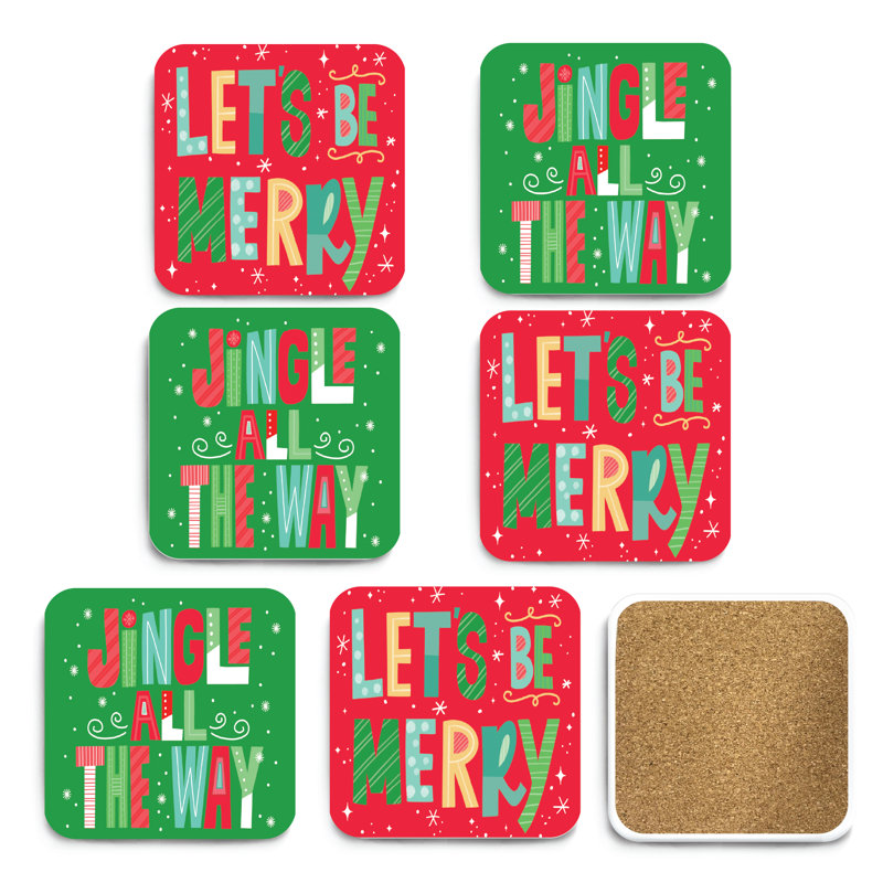 Ensemble de sous-verres carrés 4 po Jingle All the Way