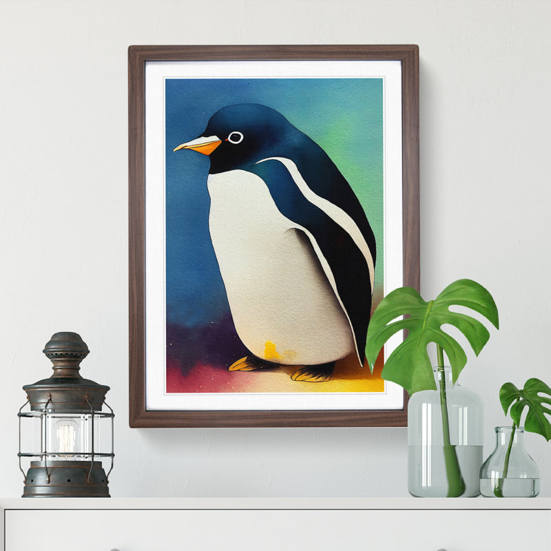 Penguin No.3 - Single Picture Frame Painting, 64cm H x 46cm W x 2cm D, Walnut