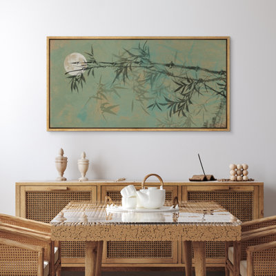 Abstract Green Bamboo Stalk Moon Nature Minimalist Modern Panoramic Horizontal Wall Decor
