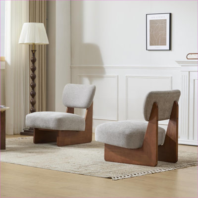Ensemble de 2 chaises d'appoint modernes pour adultes, revêtement en polyester et base en bois brun noyer, siège minimaliste pour le salon, la chambre et le bureau