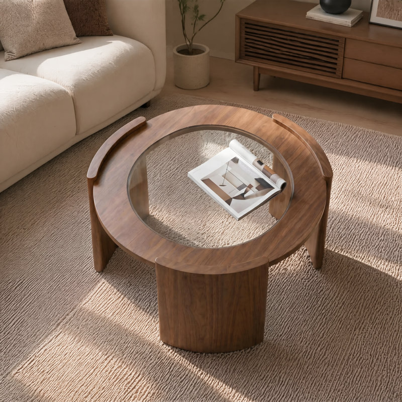Table basse ronde 31,5 po Mid-Century, Verre trempé
