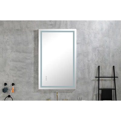 Miroir de meuble-lavabo à DEL 36 po x 28 po avec brouillard avant et rétro-éclairé, à intensité variable, 3 options de couleurs, salle de bain pour le maquillage