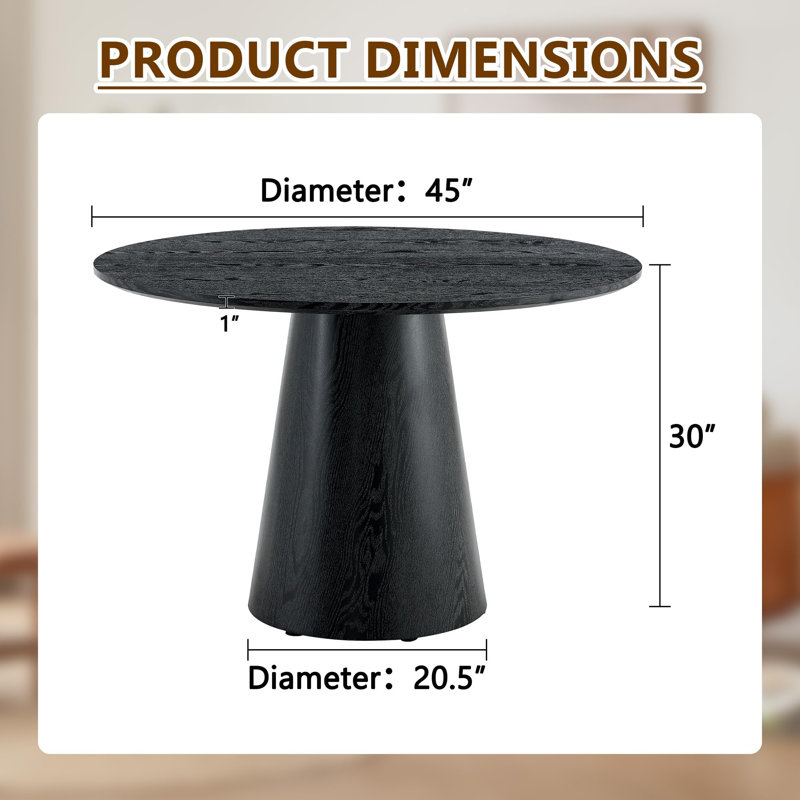 45" Round Dining Table for 4-6 People | Wooden Dining Room Table for Kitchen, 30"H x 45"L x 45"W, Black Wood