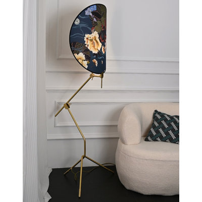 Modern art floral print golden three-legged floor lamp