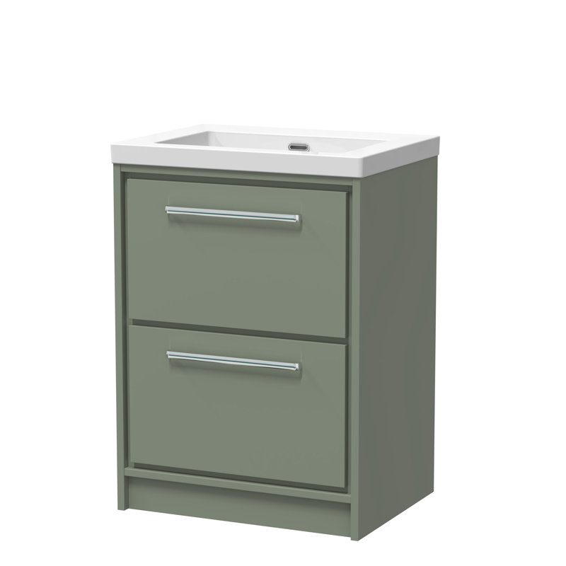 Hudson Reed Lille 600mm Fern Green 2 Drawer  Floor Standing Vanity Unit With Fireclay Basin, Fern Green, 61.3cm W