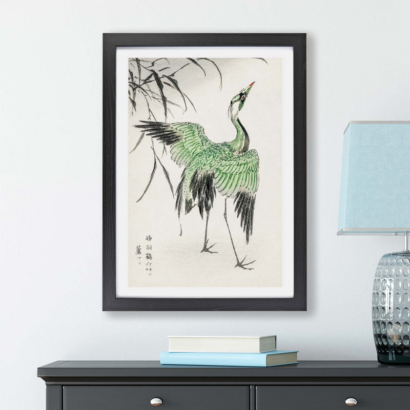Crane Bird By Numata Kashu 1 - Framed Print, 62cm H x 87cm W x 2cm D, Black