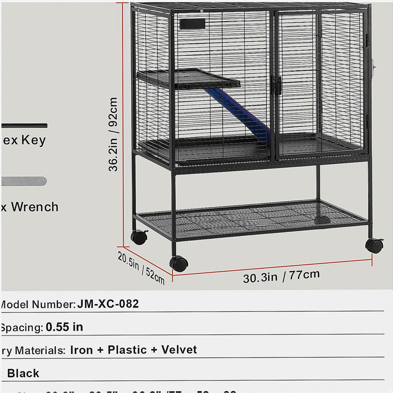 Cage à furet sur roulettes 36 po 2 niveaux, H 36,2 po x l 30,3 po x P 20,5 po