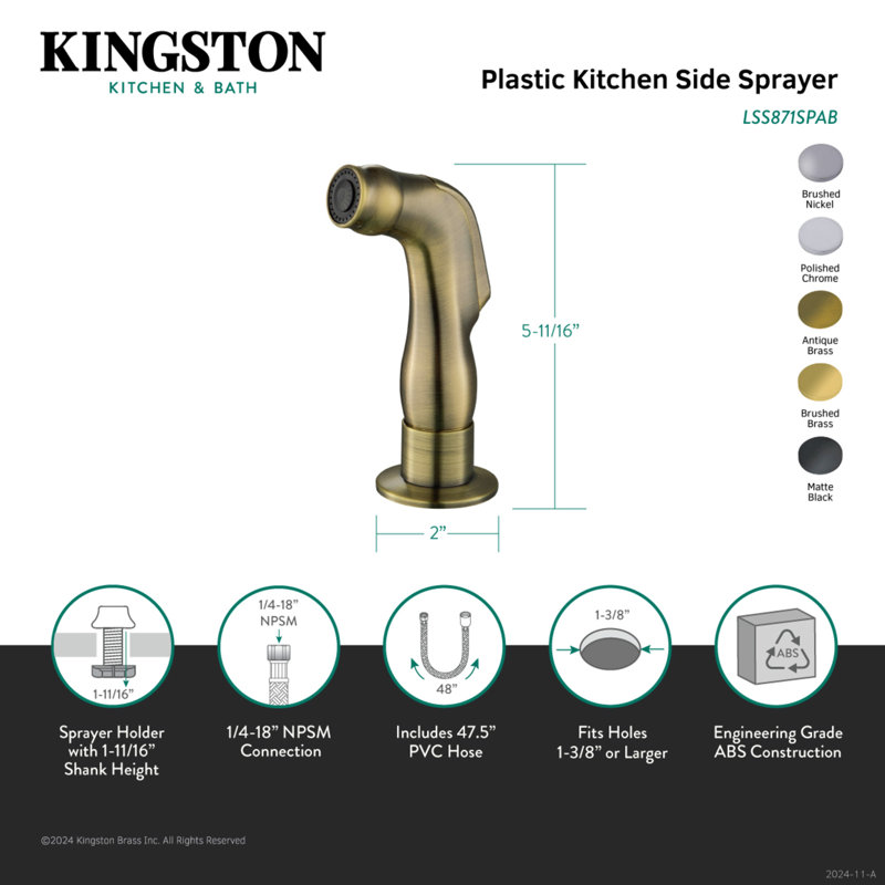 Kingston Brass Gourmet Scape Kitchen Faucet Side Sprayer, Matte Black