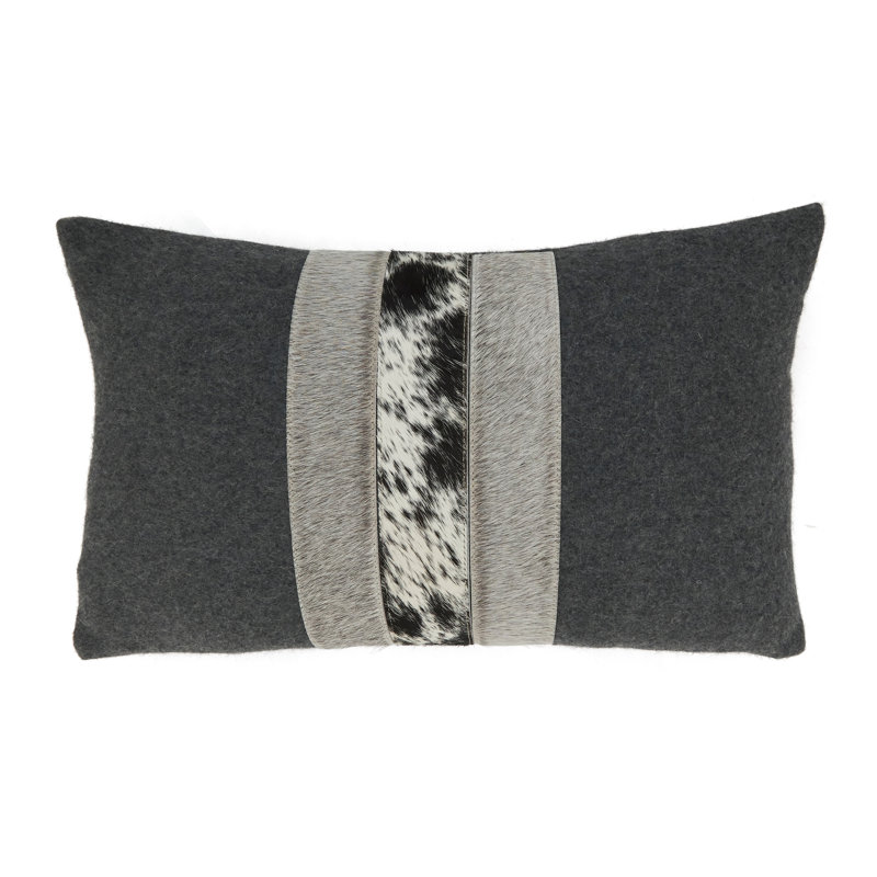 Charcoal Hair-On Leather and Felt Oblong Throw Pillow