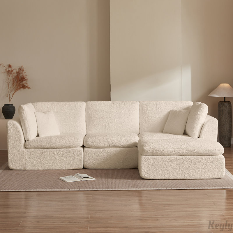 110" Cloud Sectional Couches with Ottoman, Beige