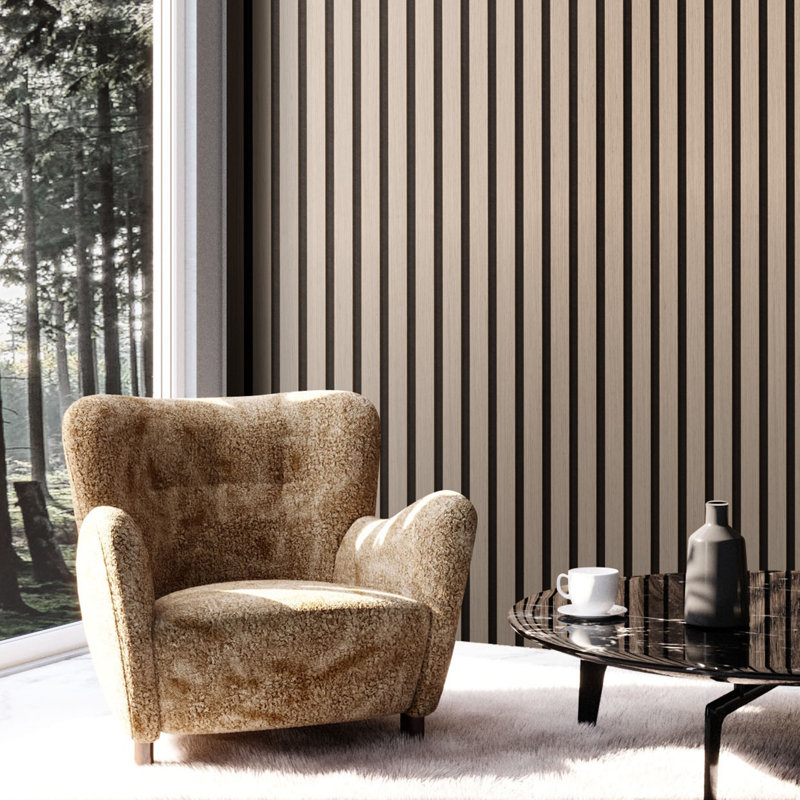Silver Wood Acoustic Wall Panels with MDF and Polyester, 94.5 x 7.9 in, 4-Piece Set