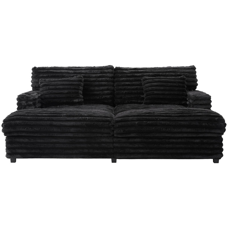 Canapé-lit double surdimensionné de 82 po, lit de jour rembourré moelleux avec 2 coussins de soutien, ports USB et porte-gobelets pour le salon - noir
