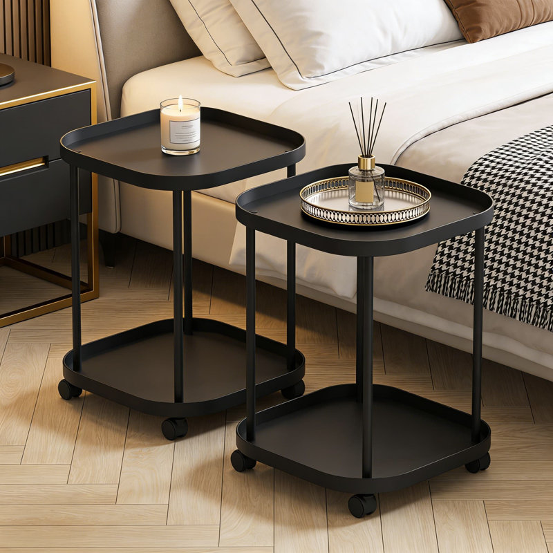 Table d'appoint mobile avec roues et freins, table de bout roulante portable pour le salon, la chambre à coucher ou le patio, assemblage facile et conception en plastique robuste (paquet de 2)