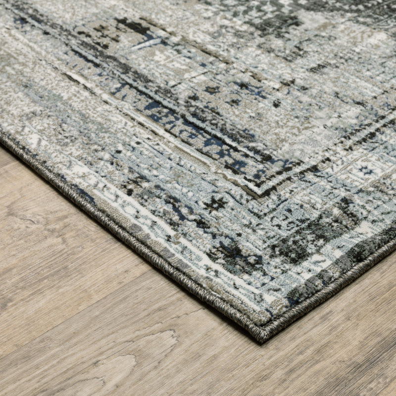 Tapis oriental en polyester tissé à la machine en gris, Rectangle 5 pi 3 po x 7 pi 6 po