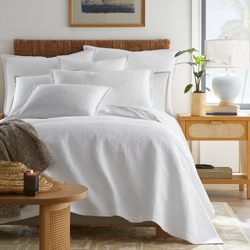 Couvre-lit des Caraïbes matelassé en coton, Couvre-lit grand, Blanc