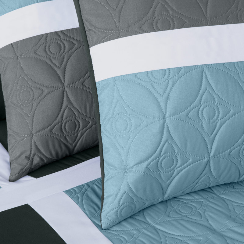 Gray and Light Blue Microfiber Queen Bed in a Bag Set