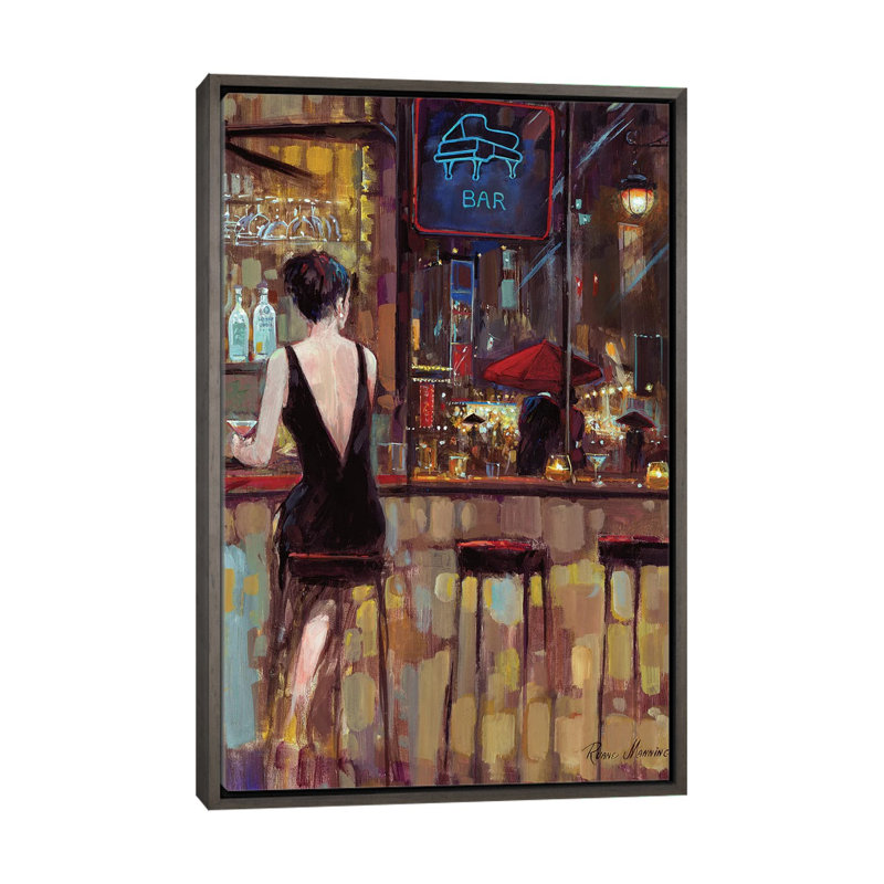 Piano Bar par Ruane Manning - reproduction d'art, H 60 po x l 40 po, Reproduction avec cadre flottant, Gris