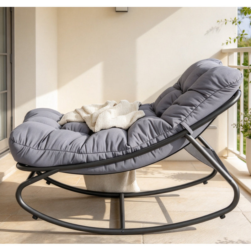 Fauteuil à bascule d'extérieur en acier thermolaqué avec coussin capitonné, Gris