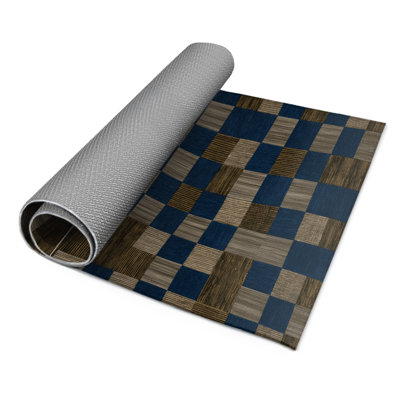 Tapis d'intérieur et d'extérieur à carreaux gris