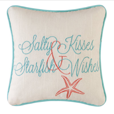 Salty Kisses and Starfish Wish Embroidered Petite Size Accent Throw Pillow