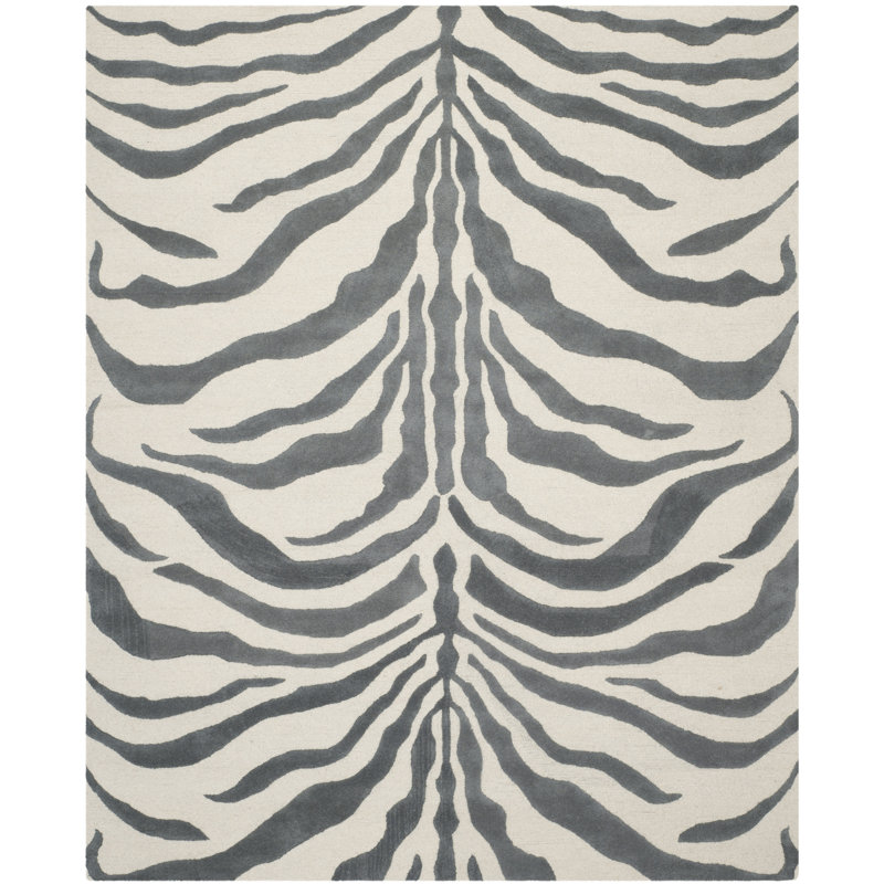 Tapis ivoire / gris foncé en laine touffeté à la main Christoffel, Rectangle 2 pi x 3 pi