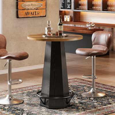 39.4" H Round Bar Table, Wood Bistro Cocktail Table with Solid Pedestal by Ebern Designs