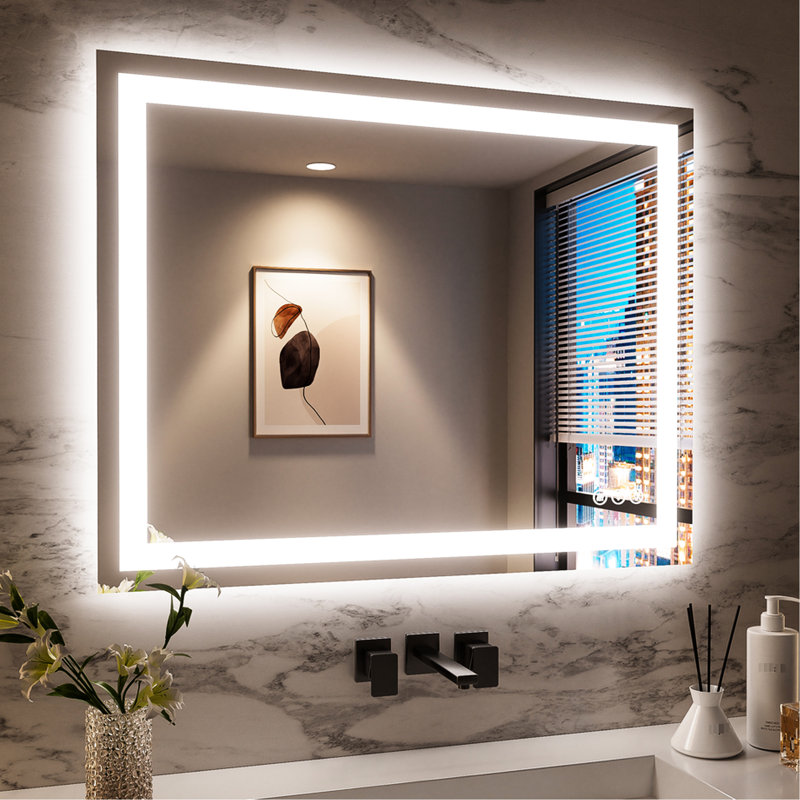 Miroir intelligent 40 x 32 pouces pour salle de bain, luminosité réglable, température de couleur de 3000 K à 6000 K, brouillard, compatibilité avec interrupteur mural, verre trempé de 5 mm, ul de 10% à 100%, 3 options de température, compatible,