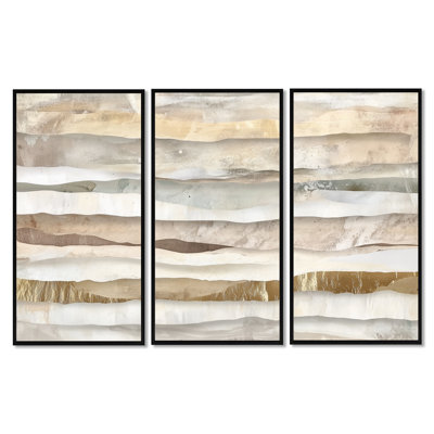 Abstrait, art mural sur toile océanique - Deshaun, ensemble de 3 toiles encadrées pour salon