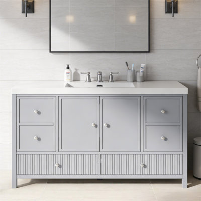 Meuble-lavabo 60 po avec lavabo séparé, grand meuble-lavabo moderne avec portes à fermeture douce et 4 tiroirs