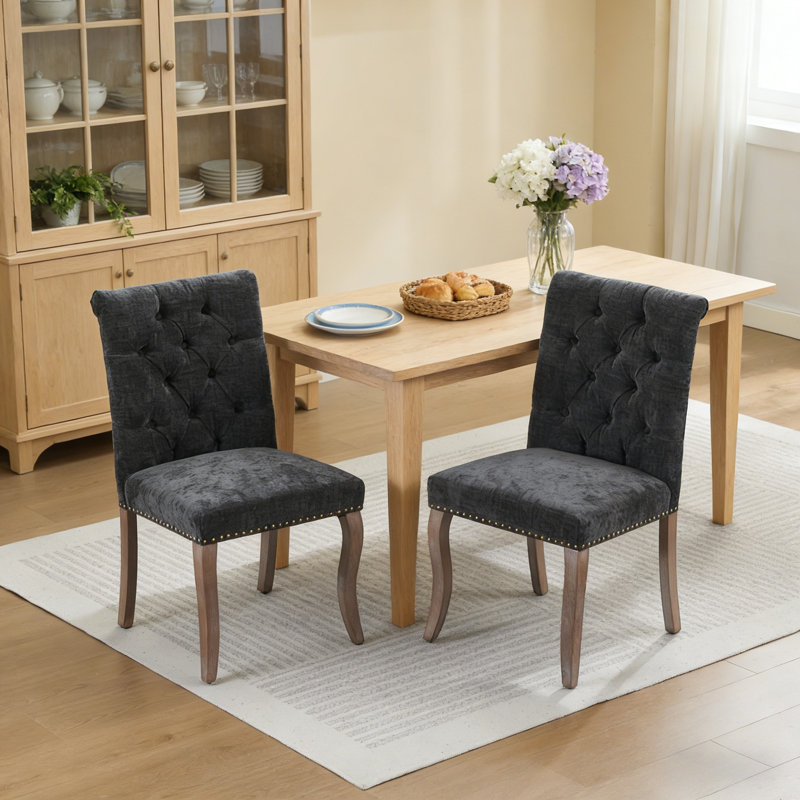 Upholstered Chenille Fabric Accent Dining Chair, Black