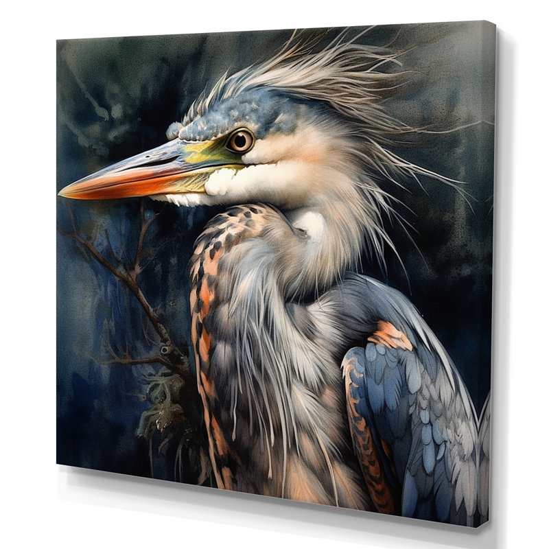 Graceful Heron Waterbird III - Heron, art mural, Toile tendue, H 30 po x l 30 po x P 1 po