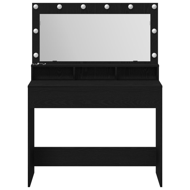 MDF, Glass, LED 100 X 41 X 135 Cm Mirror Vanity Table, Black Oak
