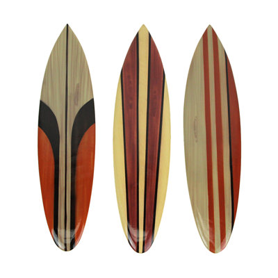 Ensemble de 3 pièces de planche de surf en bois sculpté et peint à la main